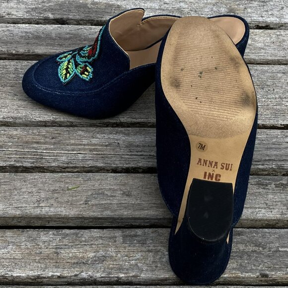 🌹Anna Sui x INC "Maddiee" Denim Rose Clogs Mules Heels - Size 7M - Picture 11 of 15
